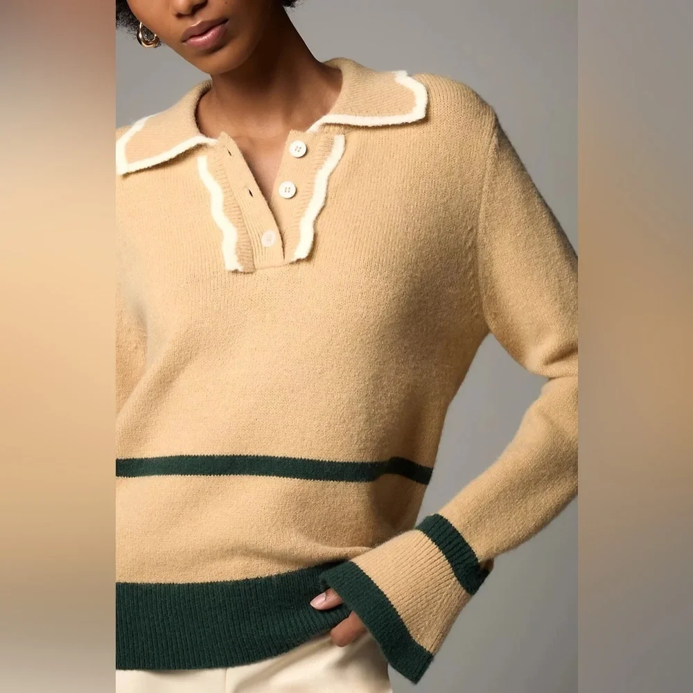 NWT Size M - Anthropologie Maeve Scallop Collared Sweater - Picture 9 of 15